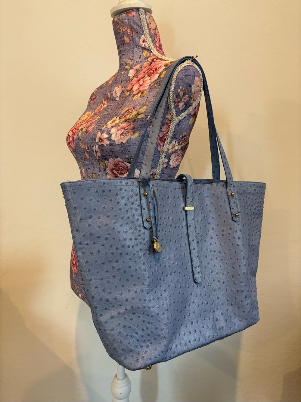 Brahmin All Day Periwinkle Ostrich Embossed Tote Bag
